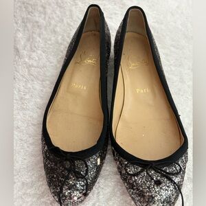 Christian Louboutin Black and Silver Lace Flats